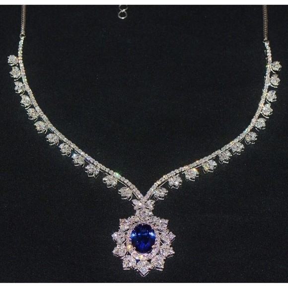 GIA Certified Natural 26.9CTS VS F Diamond Tanzanite 18K Solid Gold Necklace - Picture 6 of 12